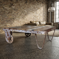 Table Basse Industrielle Moderne de Haute Qualité en Fer et Bois avec Roues, Pliable et Écologique pour Usage Domestique et en Restaurant – Vente en Gros