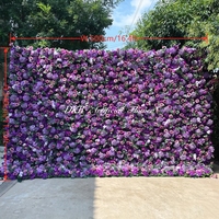 Mur de fleurs artificielles DKB de haute qualité, roses violettes, enroulable, 11*16 pieds, panneau mural pour décoration de toile de fond de mariage