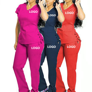 नए कस्टम मेडिकल स्क्रैब वर्दी सेट फिट v गर्दन जॉगर पैंट अस्पताल वर्दी बेल्ट ड्रॉस्ट्रिंग नर्सिंग स्क्रब सेट <span class=keywords><strong>fo</strong></span> - Product Image 1