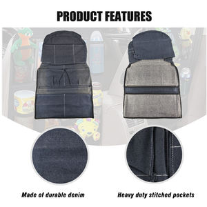 Organizador de Asiento Trasero de Coche de Tela Vaquera de Lujo con Bolsillos de Almacenamiento y Dispensadores de Bolsas - Product Image 3