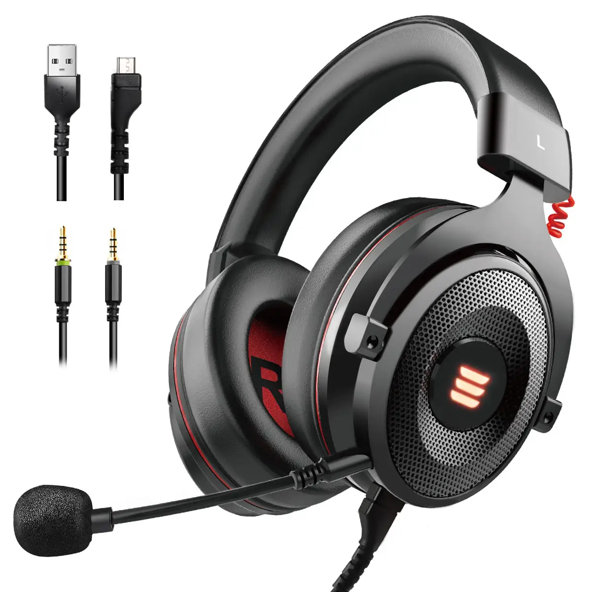 EKSA E900 Pro Virtual 7.1 Surround Sound Gaming Headset Led USB 3.5mm Wired Headphone With Mic Volume Control For Xbox PC Gamer