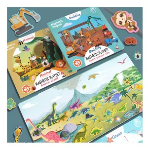 डायनासोर रेफ्रिजरेटर मैग्नेट बच्चों यात्रा खेल शैक्षिक खिलौने बनाने के लिए एक दृश्य चुंबकीय खेलने स्टीकर किताब