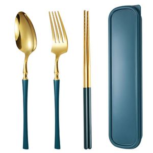 Light Luxury Camping Stainless Steel Cutlery <b>Portable</b> Tableware Chopsticks Spoon Fork Small Waist 3pcs Flatware Dinnerware Set - Product Image 1
