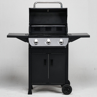 Barbecue portable pliable à 3 brûleurs réglables au propane, chariot de barbecue extérieur, montage facile, style moderne, métal thermolaqué, résistant au froid