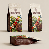 Sac à café en poudre imprimé numériquement avec un design personnalisé, 500 g, 1 lb, emballage pour grains de café, sac à fond plat avec valve et fermeture éclair