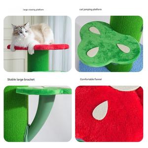 Arbre à chat en forme de fleur mignon, stable, avec perchoir fleur rouge, marches feuilles vertes, griffoir en peluche douce, mobilier <span class=keywords><strong>pour</strong></span> <span class=keywords><strong>chats</strong></span> - Product Image 5