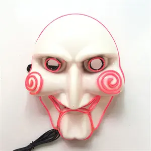 Led אור עד מצמרר מפחיד תחפושות מסור בילי סרט Jigsaw Puppet מסכת