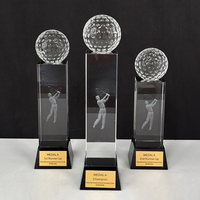 Trophée de golf personnalisé en cristal de verre avec base en cube et plaque dorée MH-Q0251