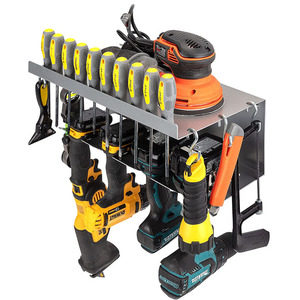 Black Metal Power Tool Organizer Rack, Wall Mounted Cordless Drill Storage Rack