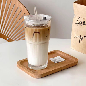Tasse à thé <span class=keywords><strong>Pyrex</strong></span> rayée avec couvercle et cuillère, tasse à lait, à café, à thé à bulles pour la maison et le bureau - Product Image 2