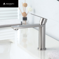 Robinet mitigeur de salle de bain 1 trou en acier inoxydable 304, finition or brossé, pour eau chaude et froide, avec cartouche céramique