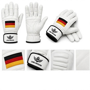 Long Mission Leather Motorbike <b>Gloves</b> White Germany Flag Sporty Style Wrist Length Breathable Fur Lined <b>Touchscreen</b> Leather - Product Image 4