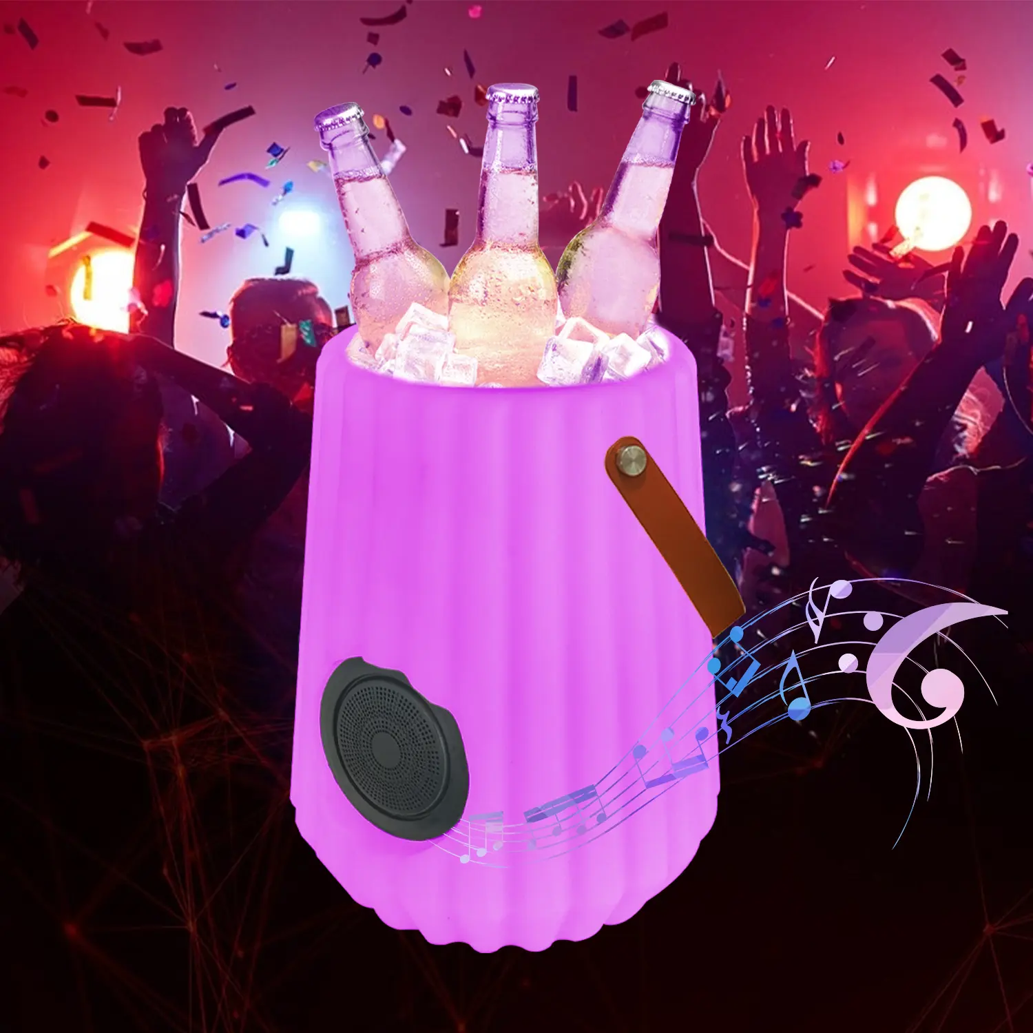 دلو ثلج بلاستيكي للملهى الليلي للحفلات به وعاء مشروب للخمر والبيرة مع إضاءة ليد