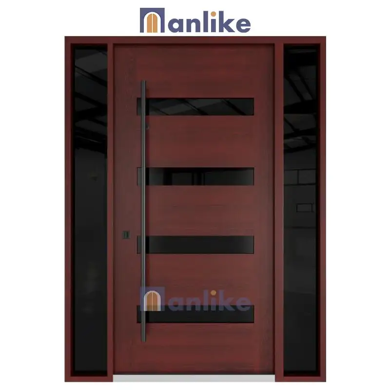Anlike Luxurious Commercial Exterior Main Glass Solid Wood Mahogany Porte Modern Pivot Entry Door
