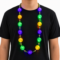 Collier de perles LED 42 pouces à 6 lumières, violet, vert, or, boules de 40 mm pour le Mardi Gras, le carnaval, les défilés et les fêtes