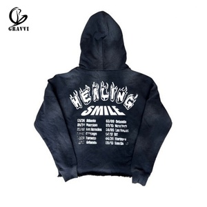 Sweat à capuche oversize court en molleton délavé à l'acide avec motif Smiley, ourlet brut et effet usé, style streetwear, logo personnalisé, haute qualité - Product Image 3