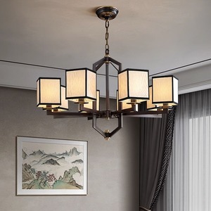 Lustre en cuivre massif de style chinois moderne simple et rétro pour villa, salon, chambre à coucher, bureau, salle à manger - Product Image 2