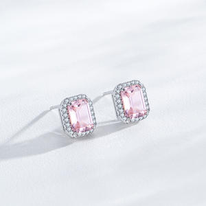 Version en cuivre personnalisable, luxe en argent sterling S925, zircon rose carré taille émeraude, exclusivement pour femmes - Product Image 6