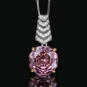 Wholesale Eco-friendly Copper Rose Cut 14-12MM Pink Cubic Zirconia Temperament Necklace and <b>Earrings</b> Ring Jewelry <b>Set</b> - Product Image 4