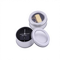 Caja metálica circular de hojalata Baole con ventana para pegatinas, cable de auriculares, unidad flash USB, organizador de insignias y velas, acabado mate