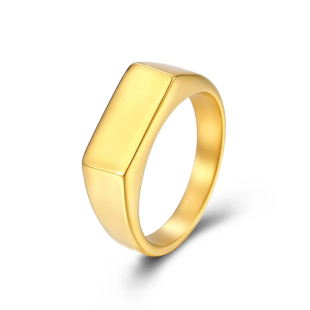 Cincin baja tahan karat 8mm cincin jari perak kuno emas hitam Foundation persegi panjang segel halus baja tahan karat perhiasan cincin 768