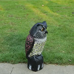 the head with sound Scarecrow Owl Decoy Statue to Scare Birds Away Scares Away Squirrels Pigeons Rabbits