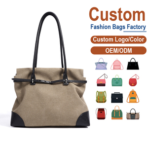 กระเป๋าผ้าแคนวาสวินเทจแท้ สีกากี แต่งหนังสีดำ |   โรงงานรับผลิตแบบ OEM/ODM สำหรับแบรนด์แฟชั่นและไลฟ์สไตล์ - Product Image 2