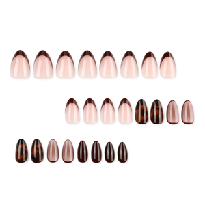 Faux ongles marron écaille de tortue à presser, French manucure, forme amande, brillants, réutilisables, couleur nude, faits à la main, élégants, pour femmes, 4528 - Product Image 2