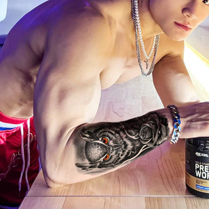 Sexy tribale braccio animale fiore tatuaggi temporanei per gli uomini e le donne bianco trasferibile adesivo di carta facile applicazione del corpo - Product Image 4