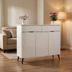 Meuble console de rangement autoportant moderne blanc au design minimaliste pour salon, avec fonction gain de place - Product Image 2