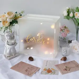 קופסת כרטיסי חתונה אקרילית עם מחרוזת אור חלבית קופסת כרטיסי מתנה לקישוטי חתונה לקבלה