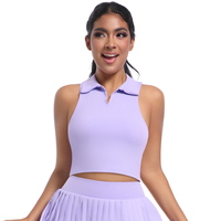 Gran oferta, chaleco deportivo ajustado para mujer, camiseta sin mangas con solapa POLO para correr, tenis, Fitness