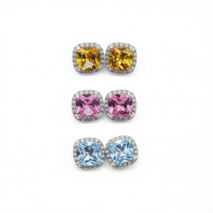 Orecchini a Perno E3719 in Cristallo Azzurro con Incastonatura Geometrica, Classici da Donna per Uso Quotidiano - Product Image 1