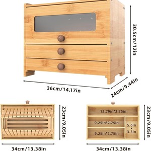 กล่องขนมปังไม้ไผ่พร้อมช่องโชว์และที่ตัดขนมปัง ขนาด 36x24x30.5 ซม. สำหรับจัดเก็บในครัว - Product Image 1