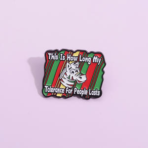 Elegante broche de Metal de cebra de dibujos animados Pin 'Esta es mi mayor tolerancia para la humanidad' Accesorio de ropa de moda Graduación - Product Image 2