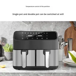 <span class=keywords><strong>Friteuse</strong></span> électrique multifonctionnelle à <span class=keywords><strong>double</strong></span> compartiment, grande capacité 8L, à <span class=keywords><strong>double</strong></span> réservoir, à convection d'air chaud, avec commande tactile, design carré moderne - Product Image 2