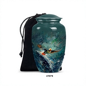 Urna para adultos de cremación de pájaros frailecillos de aluminio negro de alta calidad para cenizas humanas, urna grande decorativa con bolsa de terciopelo gratis - Product Image 1