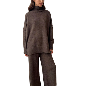 Custom Autumn Winter O-Neck Terry Woven <b>Sweater</b> <b>Set</b> Women's <b>Sets</b> Regular Fit Casual Thick Pants Breathable Women's 2 Piece <b>Set</b> - Product Image 4