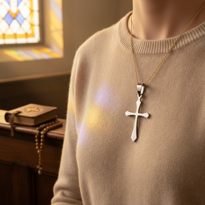 Ciondolo a Croce Religiosa in Acciaio Inossidabile con Placcatura in Oro, Charm in Ottone Placcato Oro con Lettere e Numeri - Product Image 3