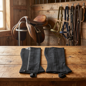 Custom Brand English <b>Half</b> <b>Chaps</b> Men's Horse Riding Leather Equestrian Kits & Accessories Model P-AB-1241 Made in Pakistan - Product Image 2