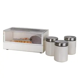 Hot selling kitchen bread bin stainless steel metal iron bread storage box and 3pcs canister sets coffee sugar canisters