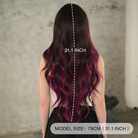 Perruques synthétiques longues ondulées de 30 pouces, noires avec des reflets rose magenta, en fibre résistante à la chaleur, aspect naturel mat, Peluca