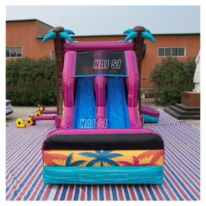 Tobogán Acuático Inflable Comercial de Doble Carril con Diseño de Palmera, Compra de <span class=keywords><strong>Castillo</strong></span> Inflable para Niños al Aire Libre - Product Image 5