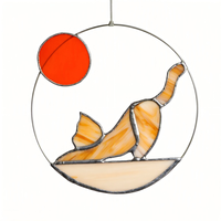 YAPPIE Ensemble de sous-verres en vitrail Art Déco Chat Noir et Lune Croissante, Attrape-soleil Pont Arc-en-ciel, Cadeau commémoratif 10x10x1cm Anniversaire