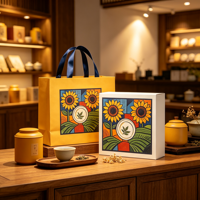 Sac en papier d'art de luxe de haute qualité avec poignée en ruban, emballage de boîte cadeau en carton, boîte à thé haut de gamme, logo personnalisé, image de marque d'entreprise