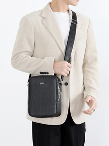 SARO One Strap Luxury Leather Sling Man Messenger <b>Bags</b> with logo for Crossbody Shoulder Cross Leather Shoulder <b>Bag</b> Men - Product Image 5