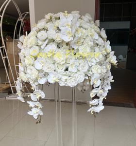 Boule de fleur artificielle W-D016 boule de fleur d'orchidée rose blanche centres de table de mariage pour les décorations de fête de table de mariage - Product Image 2