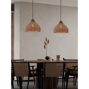 Lustre en rotin à trois têtes E27, luminaire suspendu rond pour restaurants, hôtels, décoration de salon - Product Image 5