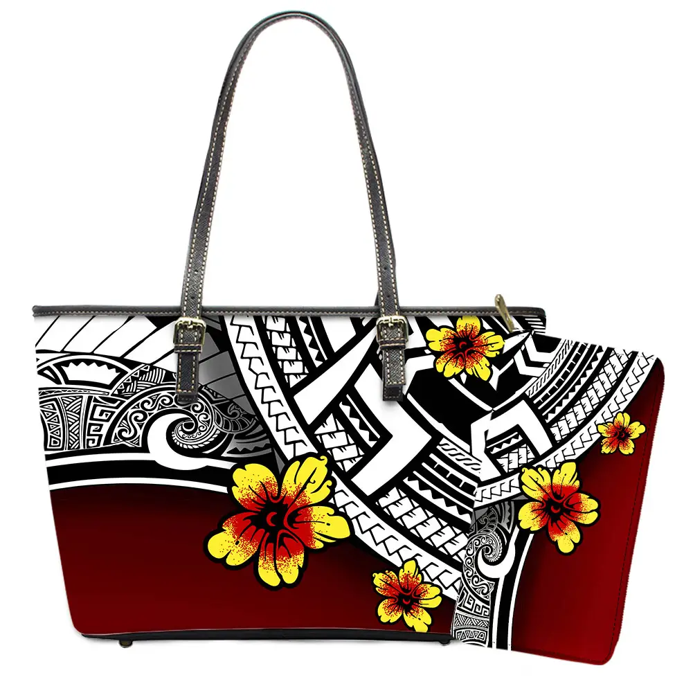 กระเป๋าถือหนังลายดอกไม้สไตล์ฮาวายของผู้หญิง,กระเป๋าสะพายไหล่ขนาดใหญ่มีซิปสีสันสดใสกระเป๋าทรงยาวสำหรับผู้หญิง