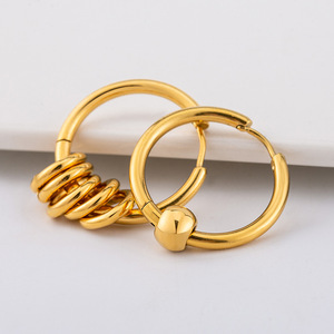 Pendientes de aro de acero inoxidable, diseño geométrico dorado y plateado, para fiesta, joyería de moda unisex - Product Image 3